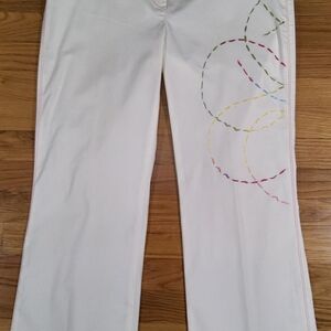 Tibi White Embroidered Cotton Pants Size 6 Designer Statement Trousers